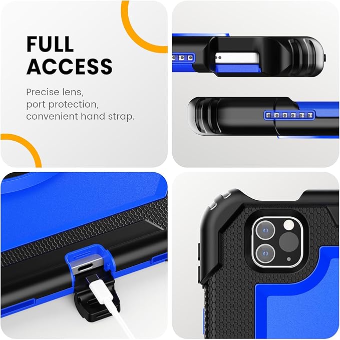 Timecity Case for iPad Pro 11 inch 4th Generation 2022, Shockproof Case with Screen Protector &Pencil Holder+Rotating Stand+Handle for iPad Pro 11 2021/2020/2018 (3rd, 2nd, 1st Gen) - Dark Blue