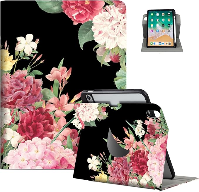 for iPad (A16) 11Th/10Th Generation Case 2025/2022, for iPad A16 Case 11th/10Th Generation 360 Degree Rotating Pencil Holder, Auto Wake/Sleep 4 Viewing Angles Slim Cover, Vintage Flower