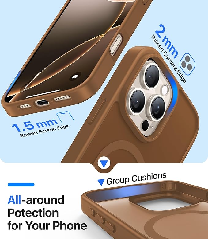 Magnetic for iPhone 16 Pro Max Case[Compatible with MagSafe][Military-Grade Drop Protection][Anti-Yellowing]Shockproof Protective Translucent Matte Cover for iPhone 16 Pro Max Phone Case,Brown