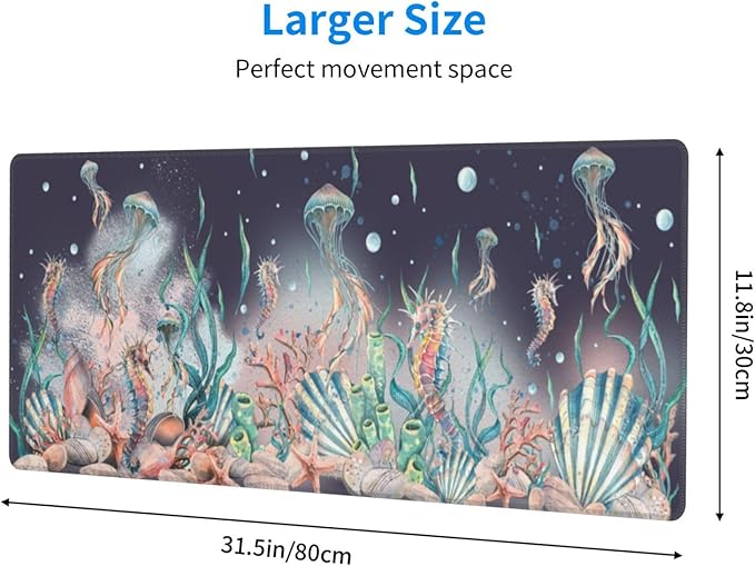 Jellyfish Mouse Pad XL Large Mousepad Non Slip Rubber Base Desk Mat for Laptop Computer Gaming 31.5" X 12"