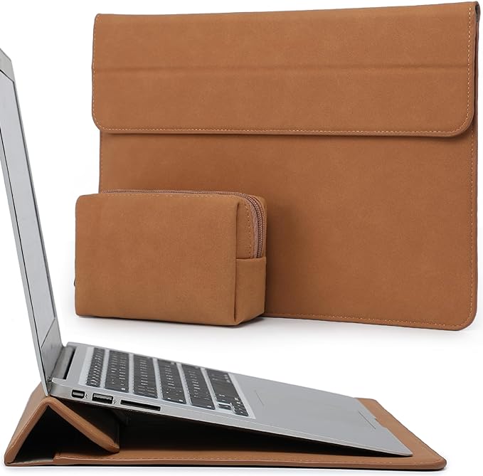 HYZUO 13 Inch Laptop Case Sleeve with Stand for 2026-2018 MacBook Air 13 M5 M4 M3 M2 M1, 2026 13" MacBook Neo, 2026-2016 MacBook Pro 13 M2 M1, iPad Pro/Air 13, Surface Pro 12-3, XPS 13, Brown