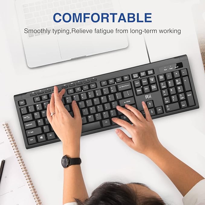 Rii RK907 Ultra-Slim Compact USB Wired Keyboard for Mac and PC,Windows 10/8 / 7 / Vista/XP(Black) (10-PCS)