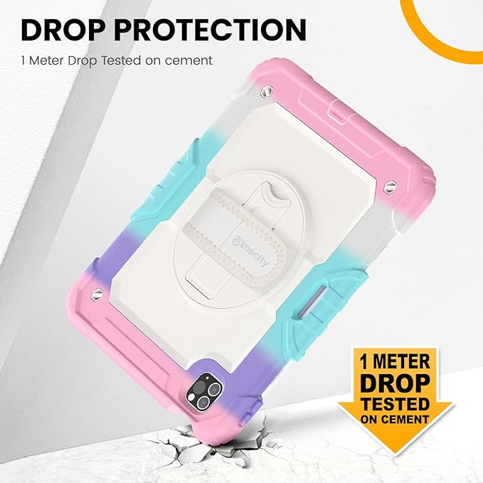 Timecity Case for iPad Pro 11 inch 4th/ 3rd/ 2nd/ 1st Generation, Full-Body Protective Case with Screen Protector, Rotating Stand/Handle, Pencil Holder for iPad 11 Inch 2022/2021/2020/2018-Pink Camo