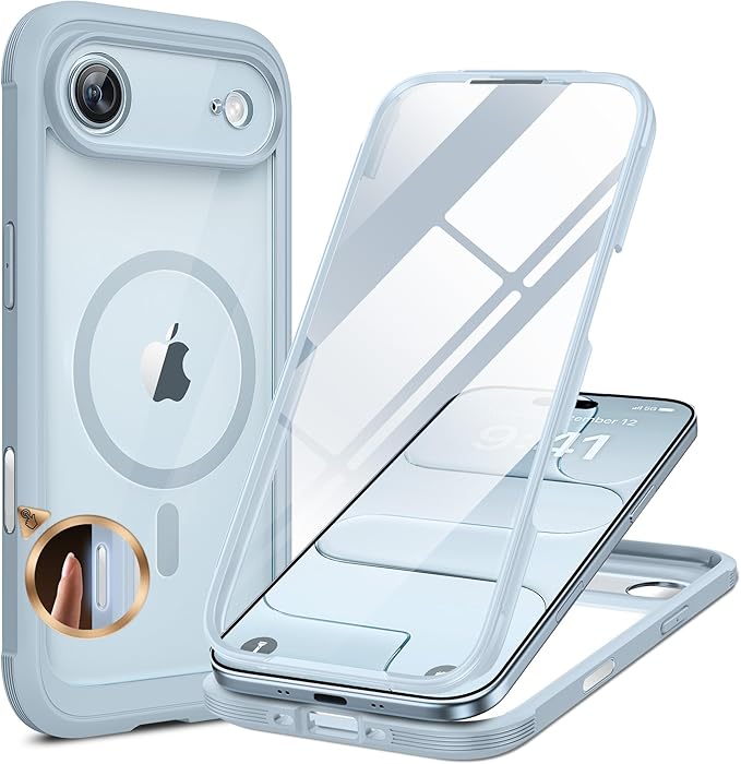 Miracase Magnetic for iPhone Air Case 6.5" [Compatible with MagSafe] Full-Body Phone Case with Built-in Glass Screen Protector & Camera Control,Drop Proof iPhone 17 Air Case Cover, Light Blue