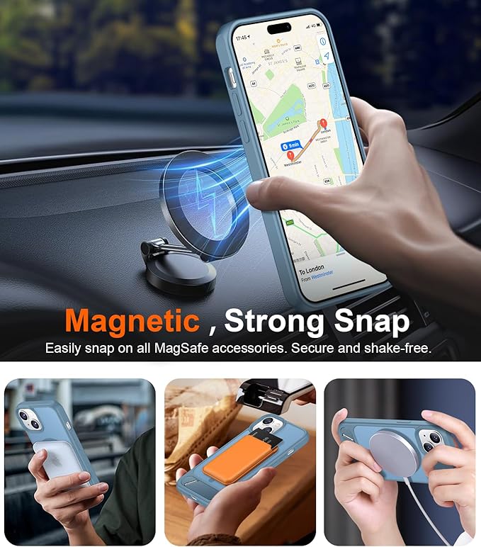 Magnetic Compatible with iPhone 15 Case, [Built-in Invisible Kickstand][Compatible with MagSafe] [Military Grade Shockproof] Slim Translucent Matte Phone Case for iPhone 15 6.1"