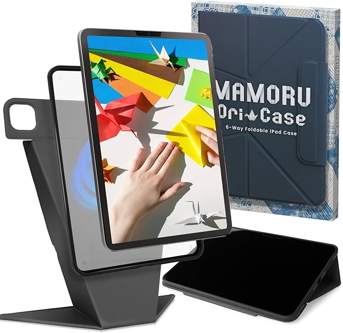 BELLEMOND iPad Pro 11" Case M5 2025 / M4 2024 | Origami Folio Stand | 6-Mode Foldable, Magnetic Detachable Cover | Mamoru Ori Case | Black & Grey