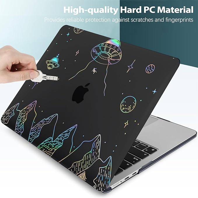 Clear Black Case for MacBook Air 13 inch 2021-2018 M1 A2337 A2179 A1932, Plastic Hard Shell Case & Keyboard Cover for MacBook Air 13.3 inch, Planet
