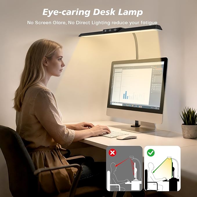 LED Desk Lamp for Office Home, Stepless Dimming Architect Desk Light with DC Adapter, Eye-Caring Desk Lamp with Clamp, 25 Lighting Modes Adjustable 12.8in Flexible Gooseneck for Workbench, Drafting