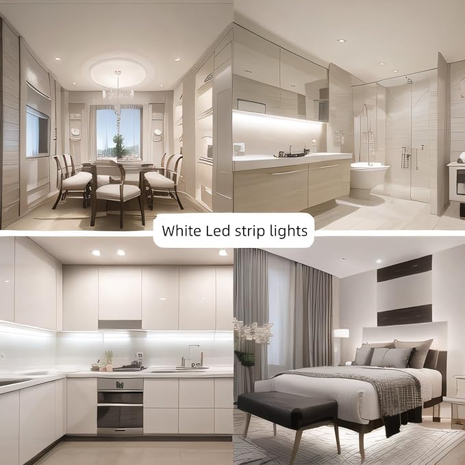 Under Cabinet Lighting Kit Small Led Strip Lights 10 ft White, Dimmable Flexible LED Lights Strip, 180 Leds, Super Bright LED Tape Rope Lights for for Kitchen Cabinets, Shelf, Desk, Counter
