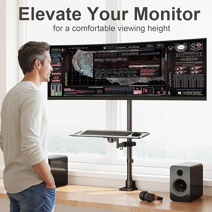 Monitor-Arm Ultrawide Heavy Duty 24-57'' - Extra Tall Aluminum Single Monitor Mount Holds up to 59.4lbs, Adjustable Desk Mount Stand, VESA 75/100 mm, Black