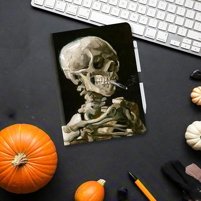 for iPad (A16) 11Th/10Th Generation Case 2025/2022, for iPad Case 11Th/10Th Generation, 10Th/11Th Gen iPadCase Cover Pencil Holder/Hand Strap/Pocket/Adjustable Stand, Halloween Skull