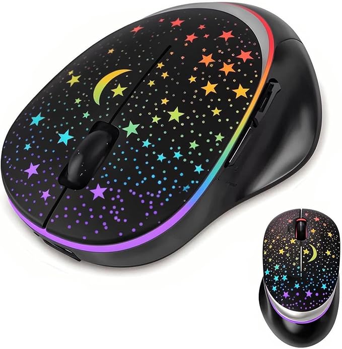 elec Space Bluetooth Wireless Mouse with Starry Sky RGB Backlight& Gradient Breathing Light - Ergonomic Dual Mode Rechargeable Mouse, Type-C Charging - Perfect for Office, Gaming & Travel (Balck)