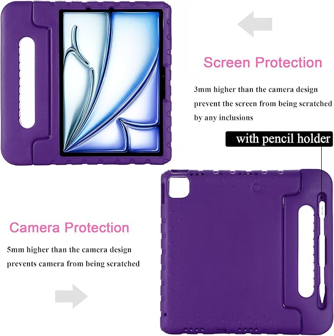 Kids Case for iPad Air 11-inch M3/M2 & iPad Pro 11 inch Case M5/M4 (2025/2024) with Pencil Holder/Kickstand Lightweight Convertible Handle Stand EVA Shockproof Rugged Protective Cover, Black