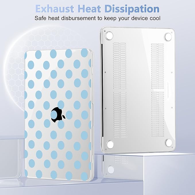 Case for 2026 MacBook Neo 13-inch Laptop with Liquid Retina Display, Release Model A3404, Sturdy Plastic Hard Shell Case + Keyboard Cover + Trackpad Film + Dust Plug, Blue Polka Dots