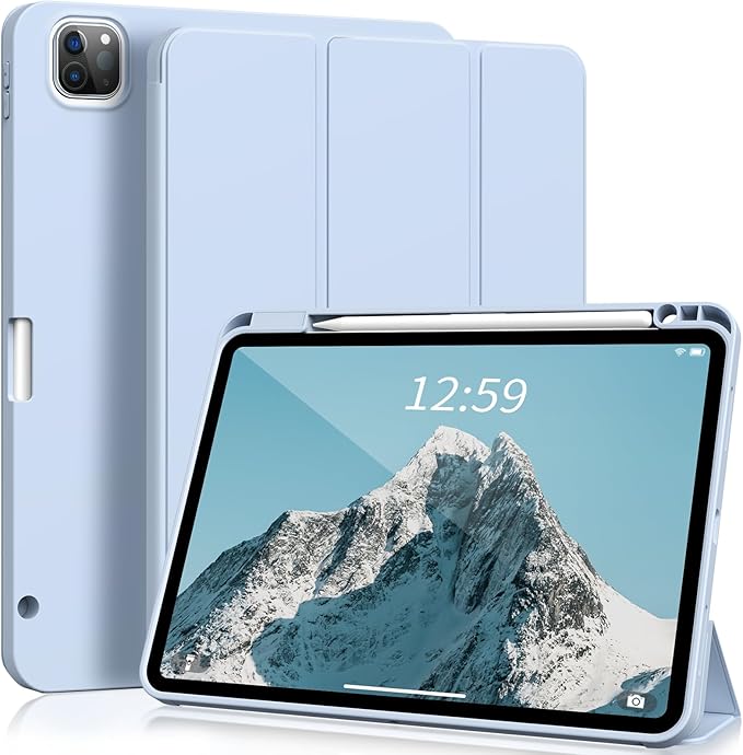 KENKE for iPad Pro 11 Inch Case 4th/3rd/2nd/1st Generation 2022/2021/2020/2018 Magnetic Attachment 2nd Pencil with Right Side Pencil Holder Soft Slim PU Cover Auto Wake/Sleep (Light Blue)