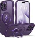 CAPRARO for iPhone 14 Pro Case with 360° Spin Magnetic Stand for Women, [Compatible with MagSafe] [Full Camera Protection] Cute Wave Translucent Matte Case for iPhone 14 Pro,Deep Purple