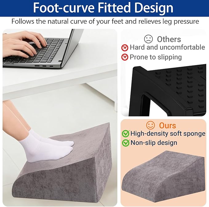 Foot Rest for Under Desk at Work, Ergonomic Under Desk Footrest with Washable Cover for Office, Home & Gaming Leg Elevation Pillow Dark Gray