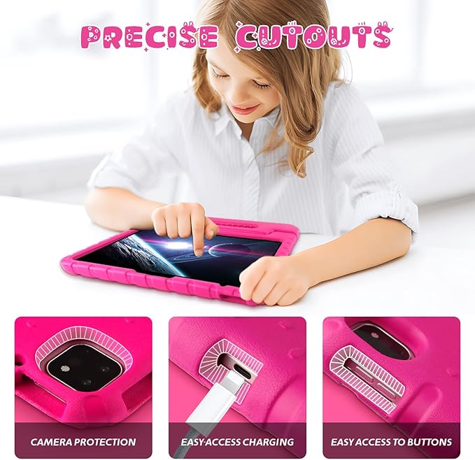for iPad Pro 13 inch Case 2024, Shockproof Kids iPad 13 Pro Case, Protective Cover for iPad Pro 13 M4 with Pencil Holder, Anti-Slip Handle Stand, Rose Red