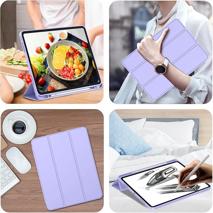 iMieet Case for iPad Pro 11 Inch (M5) 2025 /(M4) 2024 5th Gen, Trifold Stand Smart Cover with Pencil Holder and Soft TPU Back, Auto Wake/Sleep (Light Purple)