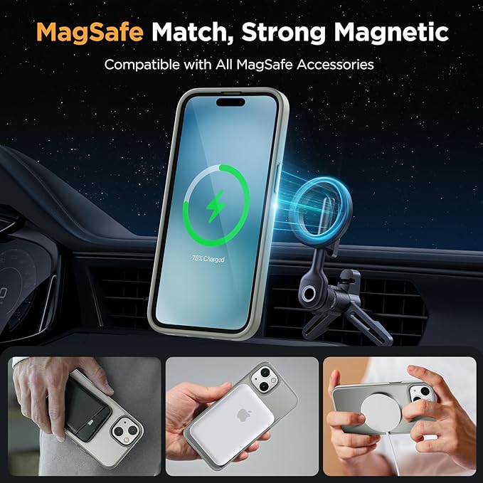 Miracase Magnetic for iPhone 15 Case (Compatible with MagSafe)（with 2X Screen Protectors） Military-Grade Protection, Anti-Fingerprint Translucent Matte Phone Cover for iPhone 15 6.1 inch, Gray