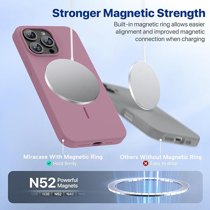 Miracase Magnetic for iPhone 15 Pro Max Case, [Soft Anti-Scratch Microfiber Lining], Compatible with MagSafe, Liquid Silicone Case Shockproof Drop Protection Phone Case for 15 ProMax, Blackcurrant