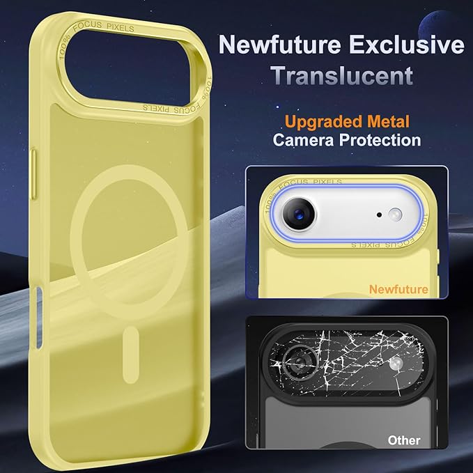 Newfuture Magnetic for iPhone Air Case [Compatible with Magsafe] [Military Grade Drop Protection] Translucent Matte Anti-Scratch Shockproof Protective Phone Cover 6.5 Inch, Yellow