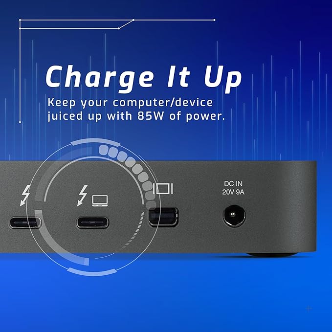 OWC 14-Port Thunderbolt Dock, 85W charging, (2) Thunderbolt 40 Gb/s (USB-C), (5) USB 3.2 Type-A, USB 3.2 (10Gb/s) Type-C, Mini DisplayPort, GbE, Audio, Single 5K or Dual 4K Displays, cable, For Mac/PC
