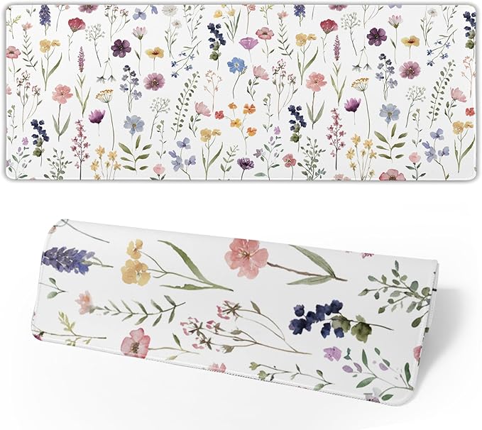 Floral Desk Mat Large Extend Mouse Pad XXL Beige Boho Desk Pad 35.4x15.7 Inch Cute Minimalist Flowers Mouse Pads Flowers Esthetics Computer Laptop Mouse Mat Non-Slip for Home Office Desktop Decor