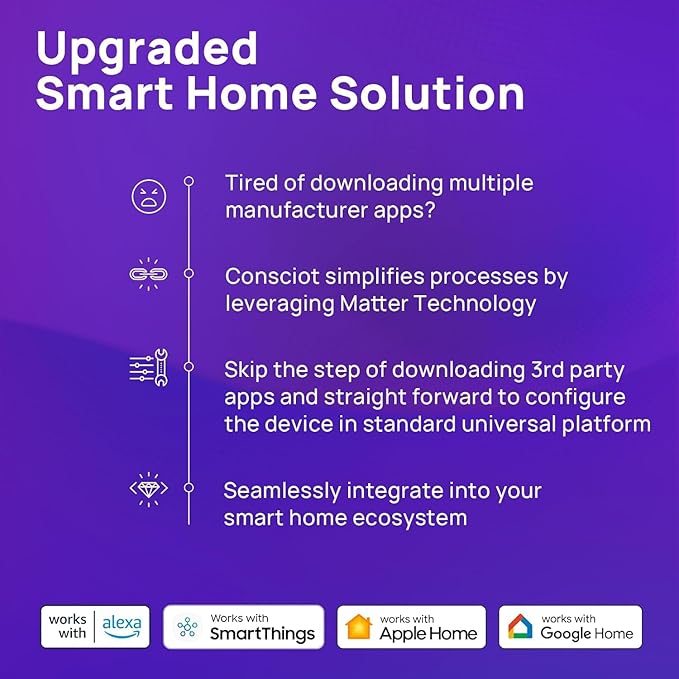 Consciot Matter WiFi Smart Light Bulbs Works with Alexa/Google Home/Apple Home/Siri/SmartThings, RGBTW Color Changing LED Light Bulb That Music Sync, A19 E26 60W Equi, 2.4Ghz WiFi&Bluetooth, 2 Pack