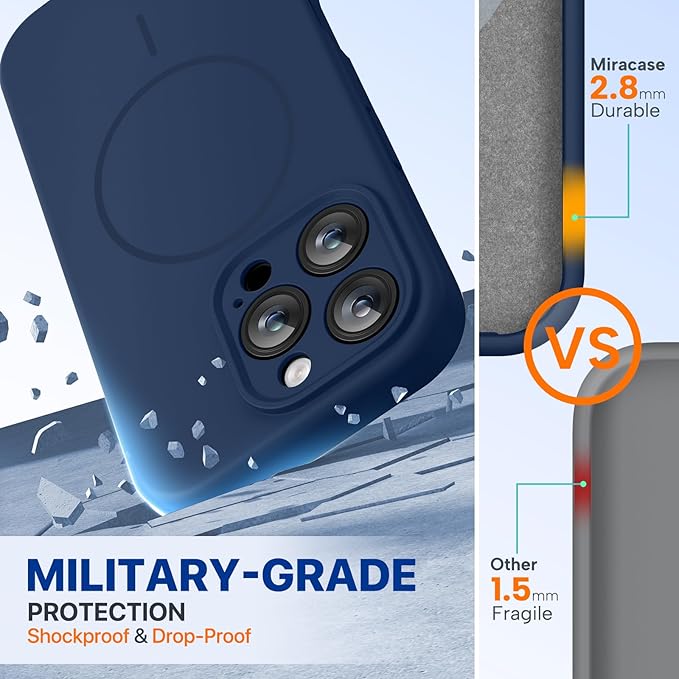 Miracase Magnetic for iPhone 16 Pro Max Case, [Soft Anti-Scratch Microfiber Lining], Compatible with MagSafe, Liquid Silicone Case Shockproof Drop Protection Phone Case for 16 ProMax,Dark Blue