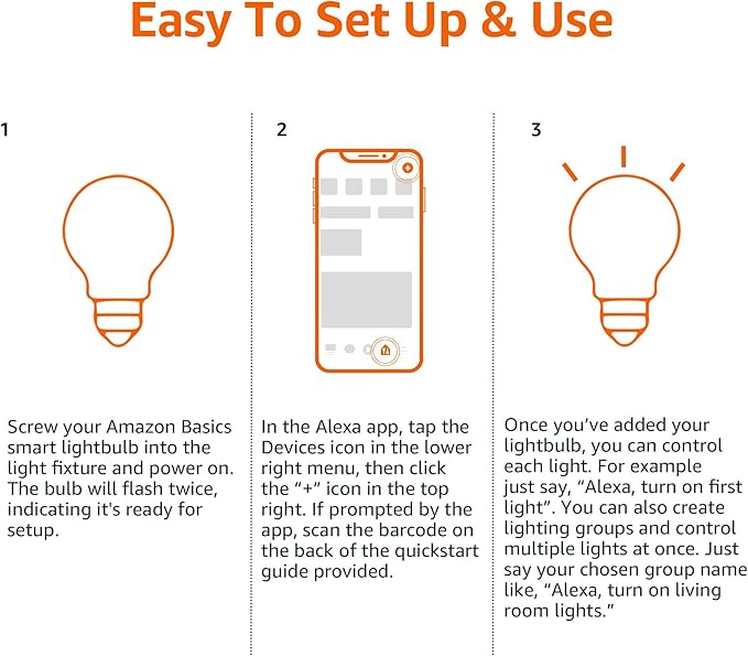 Amazon Basics Smart A19 LED Light Bulb, Color Changing, 9W (60W Equivalent), 800LM, Works with Alexa Only, WiFi 2.4 GHz, No Hub Required, Mood Lighting, Energy Efficient, 2-Pack