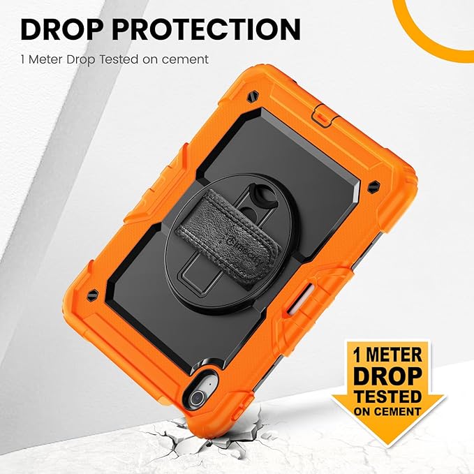 timecity Case for iPad Air 11 Inch M4 / M3 / M2 (2026/2025/ 2024), 360° Rotating Stand, Pencil Holder & Wireless Charging, Shockproof with Screen Protector & Shoulder Strap - for Designers, Orange