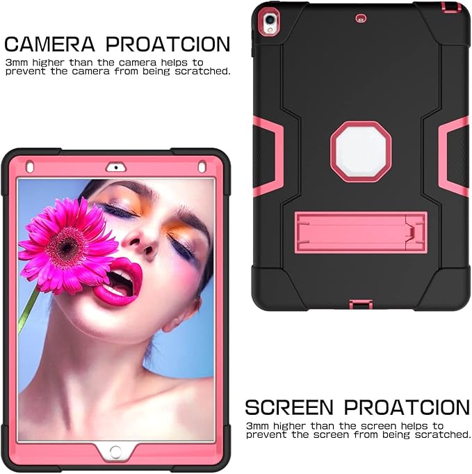 3 in 1 Hybrid Case for iPad Air 3 10.5" & iPad Pro 10.5" - Heavy Duty Rugged Stand, Shockproof, Anti-Slip & Scratch, Black/Red