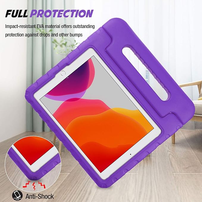 ProCase Kids Case for iPad 9th Generation/iPad 8/iPad 7, iPad 10.2 Case 2021 2020 2019/iPad Air 10.5/iPad Pro 10.5 Kids Case, Shockproof Lightweight Case with Convertible Handle -Purple