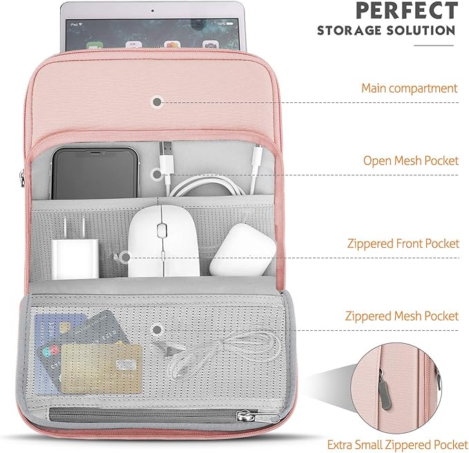 MoKo 9-11 Inch Tablet Sleeve Bag Carrying Case with Storage Pockets Fits New 11-inch iPad Air M4 2026/iPad Pro M5, iPad Pro/A16 11, iPad Air 5/4th 10.9, iPad 9/8th 10.2, Tab S8/S9 11, Pink