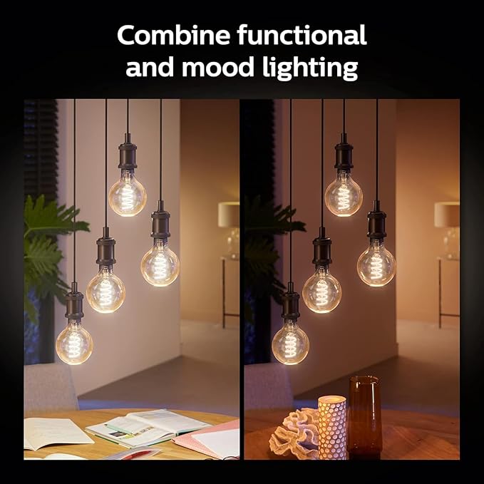 Philips Hue Smart 60W G40 Filament LED Bulb - White Ambiance Warm-to-Cool White Light - 1 Pack - 550LM - E26 - Indoor - Control with Hue App - Works with Alexa, Google Assistant and Apple Homekit