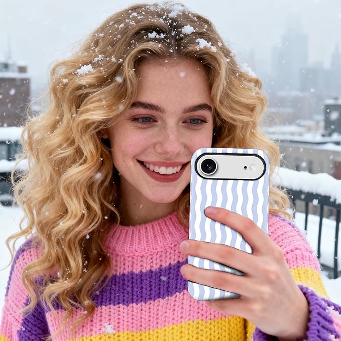 Magnetic for iPhone 17 Air Case Cute Wavy Stripes Phone Case, Shockproof Slim TPU and Hard PC Protective Phone Cover Compatible with MagSafe Designed for Women Girls, Blue