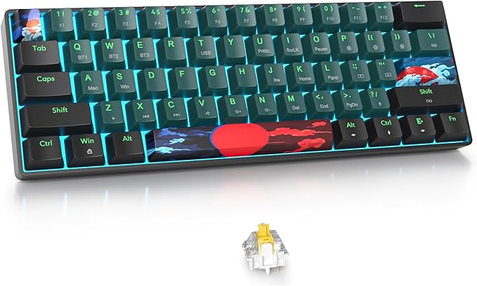 Fogruaden Wireless Gaming Keyboard, 60% Percent Mechanical Keyboard Wireless, Hot-Swappable Yellow Switch, RGB Wired/Bluetooth Keyboards for Win/Mac, 61 Keys NKRO (Soundwave)