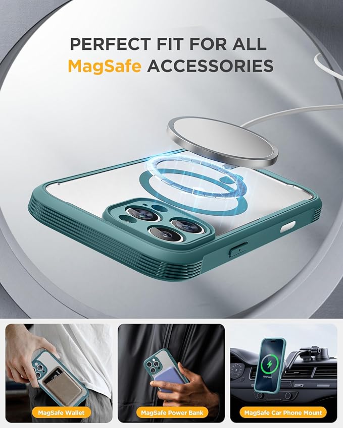 Miracase for iPhone 16 Pro Max Case 6.9'', [Bubble Free] Full-Body Phone case with Built-in Full Glass Screen &Lens Protector,Compatible with MagSafe,Drop Proof 16 Pro Max Cover, Green