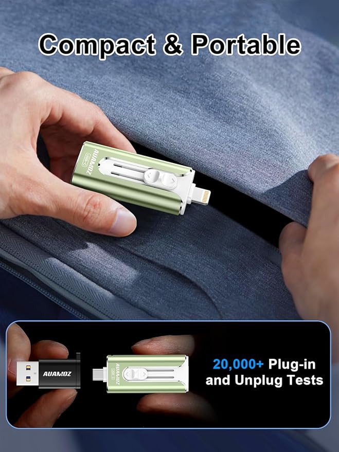 512GB Mini Dual Interface Flash Drive, Portable Memory Stick Compatible with iPhone 17/16/15/14/13/12/11, iPad, Android & PC, Easy to Save Photos, Videos & Files (1 Pack-Sage Green)