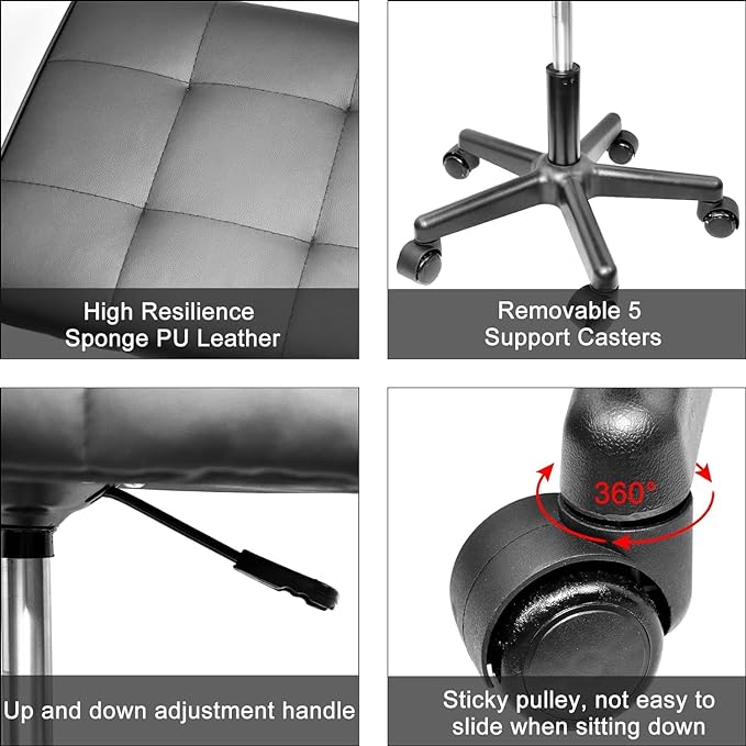 Footrest Under Desk Leg Rest Ottoman Adjustable Height Foot Stool with Wheels Leather Footrest
