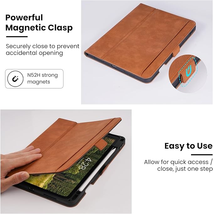 Case for iPad Air 11 Inch M4/M3/M2 (2026/2025/2024),iPad Air 5th/4th Generation 10.9'' Folio Cover with Pencil Holder Pocket,Magnetic Closure,Multi Angles Stand,Auto Sleep/Wake,Brown