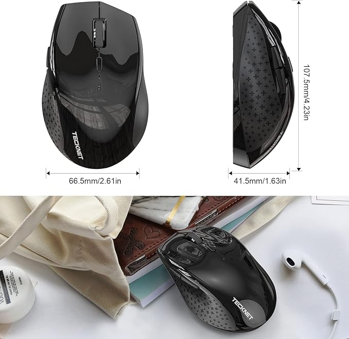 TECKNET Wireless Mouse, 2.4G Computer Mouse with 6-Level Adjustable 4800 DPI, 30 Months Battery, Ergonomic Grips, 6 Buttons Portable for PC, Chromebook, Mac - Carbon Black