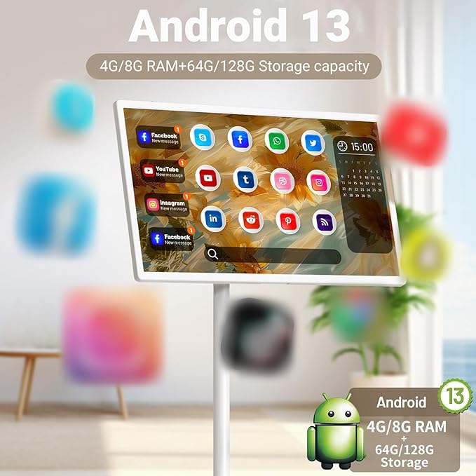 21.5" 24" 27" 32" Smart Mobile Monitor Portable Touch Screen TV with 8MP/13MP Camera Entertainment Display(4+64GB,27IN)