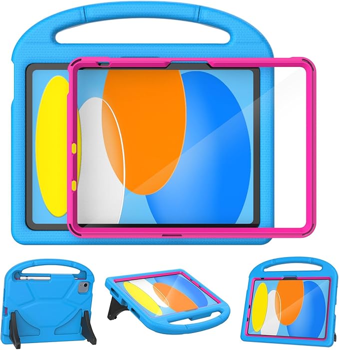 YIHE Kids Case for iPad A16 11th Generation (11" 2025) & 10th Gen (10.9" 2022) | Shockproof Tablet Cover with Built-in Screen Protector & Pencil Holder for iPad 10.9/11 Inch, Blue Pink