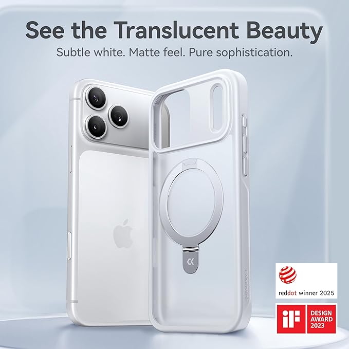 CASEKOO Ultra-Magnetic Stand for iPhone 17 Pro Case [Military Drop Protection] [Compatible with MagSafe] Shockproof Translucent Matte Slim Ring for iPhone 17 Pro Phone Case 6.3", White