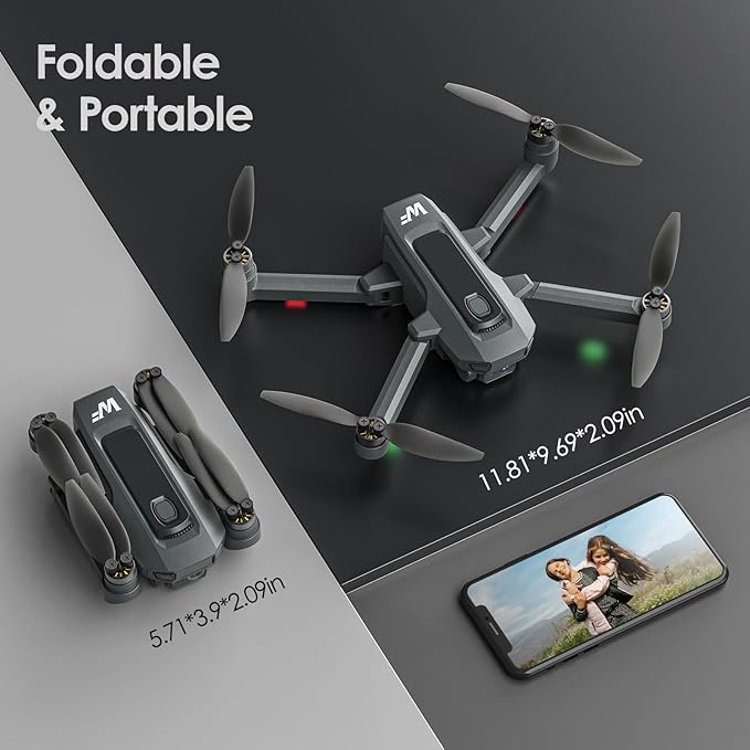 WeFone WF20 Drone with 1080P FPV Camera for Beginners, Foldable RC Quadcopter with Brushless Motor, Headless Mode, Adjustable Speed, One Key Take-off/Landing, Flight Path, 2 Batteries, Black