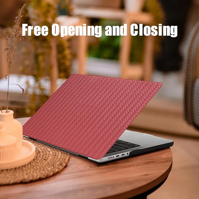 DTangLsm for MacBook Air 15 inch Case 2026 M5, 2025 2024 2023 A3448 M4 A3241 M3 A3114 M2 A2941, Woven Textured Leather Hard Shell Cover for Mac Book Air 15 Case+Keyboard Skin, Has Logo Cutout,Burgandy