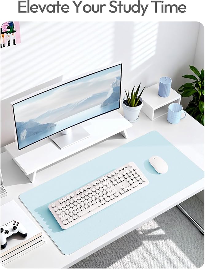 YSAGi Leather Desk Protector, Office Mat, Large Mouse Mat, Non-Slip PU Leather Blotter, Laptop Pad, Waterproof Writing Pad for Office and Home (Baby Blue, 23.6" x 13.8")