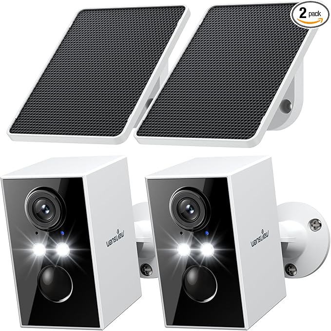 wansview Security Cameras Wireless Outdoor-2K WiFi 6 Solar Camera Outdoor Wireless for Home Security with AI Motion Detection, Color Night Vision, 2-Way Audio, 2.4GHz WiFi Only, Alexa, A1 2P White